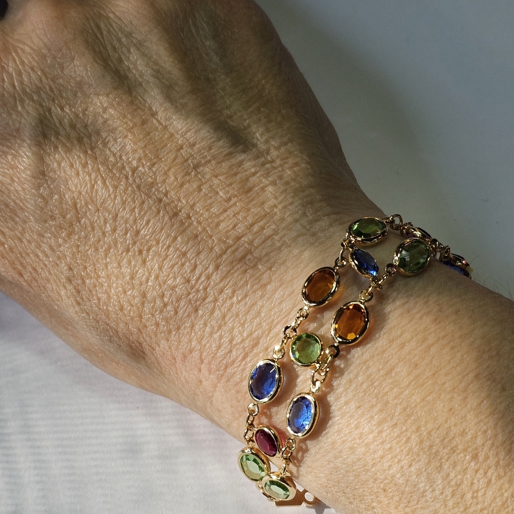 Gorgeous Bezel Set Swarovski Crystal Colorful Vintage Bracelet. ✨️ - Picture 7 of 13